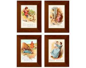 Framed Victorian Nursery Rhyme Gallery Wall Set, Children's Room Decor, Nursery Wall Art