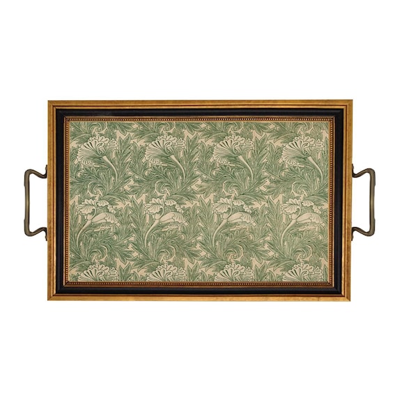 William Morris Tulip Decorative Tray with Brass Handles, Spring Decor, Green Decor, Coffee Table Tray, Dresser Tray, English Country