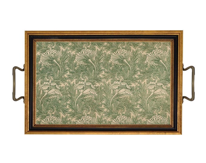William Morris Tulip Decorative Tray with Brass Handles, Spring Decor, Green Decor, Coffee Table Tray, Dresser Tray, English Country