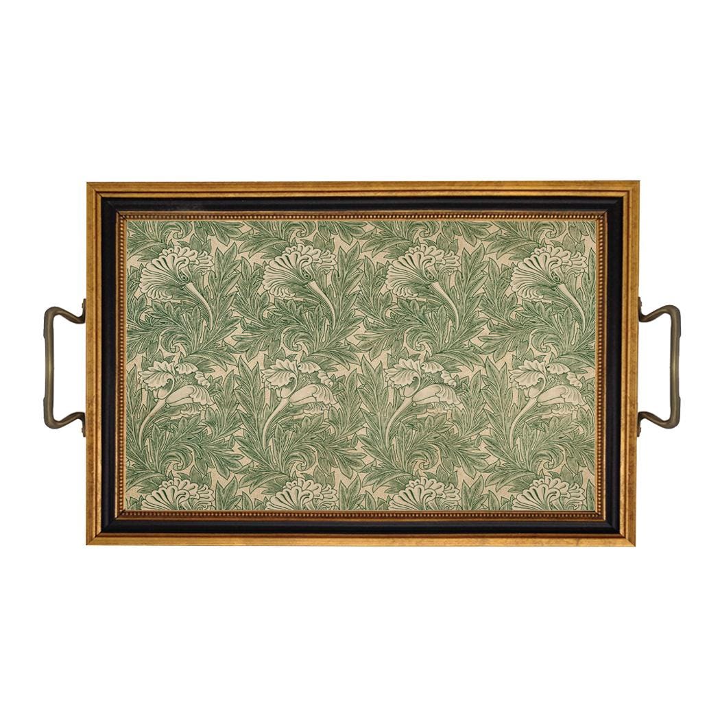 William Morris Tulip Decorative Tray with Brass Handles, Spring Decor, Green Decor, Coffee Table Tray, Dresser Tray, English Country