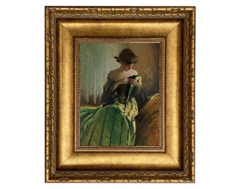 green emerald velvet dress EMERALD GRACE: Elegant Woman in Green Dress, Vertical Canvas, Figurative  Wall Art