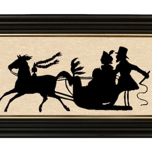 Dashing Through The Snow Framed Paper Cut Silhouette, Christmas, Holiday, Antique Style, Wall Art, Decor image 1