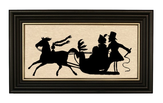 Dashing Through The Snow Framed Paper Cut Silhouette, Christmas, Holiday, Antique Style, Wall Art, Decor