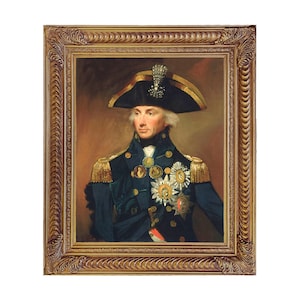 British Rear Admiral Sir Horatio Nelson Framed Oil Painting Print on Canvas in Ornate Antiqued Gold Frame-Framed to 21-1/2&quot; x 25-1/2&quot;