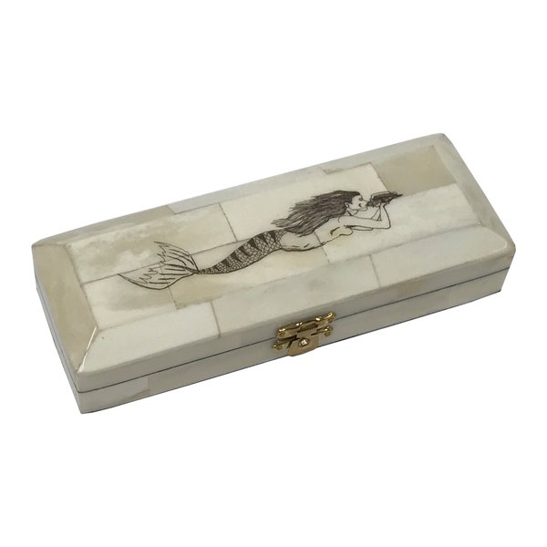Mermaid Scrimshaw Bone Box, Mermaid Gift, Siren Decor