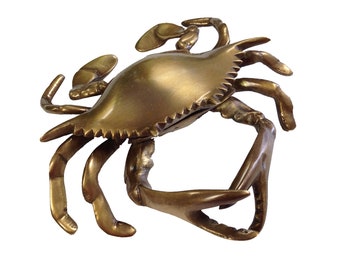 Antiqued Brass Blue Crab Paper Weight- Antique Vintage Nautical Beach Decor