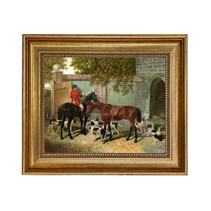 Preparing for the Hunt Framed Oil Painting Print on Canvas, Fox Hunt Art, Fox Hunt Print, English Country Decor