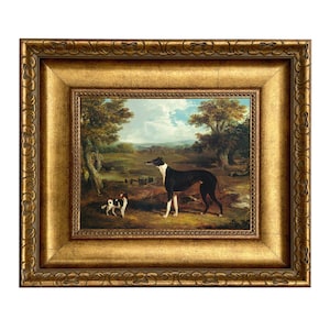 Windhund und King Charles Spaniel Ölgemälde Druck auf Leinwand in Breiten Antikgoldenen Rahmen