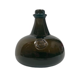 8&quot; Hand-Blown Dark Green Thick Glass 76-oz. Onion Bottle, Colonial, English, Revolutionary, Pirate,- Antique Vintage Style