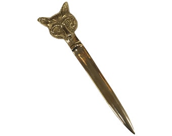 6-1/4" Solid Brass Fox Head Letter Opener- Antique Vintage Style