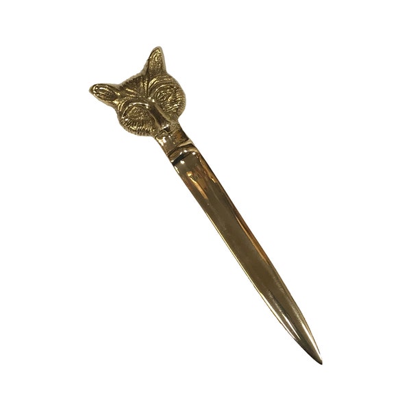6-1/4" Solid Brass Fox Head Letter Opener- Antique Vintage Style