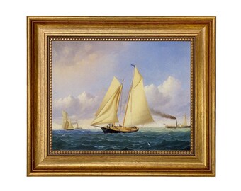 Yacht America Framed Canvas Print, Vintage Sailboat Art, Coastal Decor