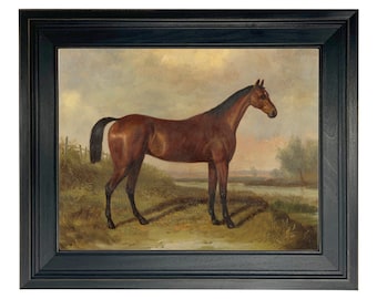 Hunter In a Landscape Painting After William Barraud (c.1845) Oil Painting Print Reproduction on Canvas in Distressed Black Frame