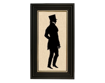 James in Top Hat, Framed Gentleman Silhouette, Early American Decor