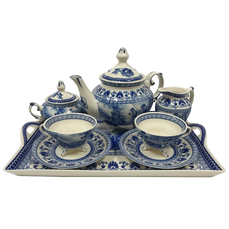 Liberty Blue Transferware Porcelain Tea Set with Tray, Antique Style, Teapot, Blue and White, Gift for Tea Drinker, Mother's Day Gift image 2