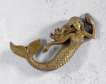 Meerjungfrau Wandhaken Antiqued Messing, Küstennautisches Dekor, Strandhaus Handtuch Haken, Badezimmer Haken