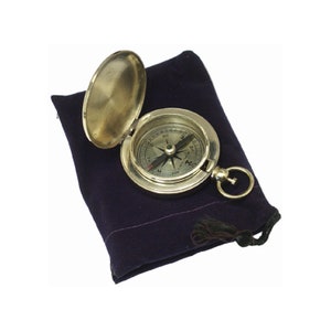 1-7/8&quot; Solid Brass Pocket Compass with Felt Storage Pouch, Antique Vintage Reproduction, Gift for Him, Father&#39;s Day Gift, Nautical Decor