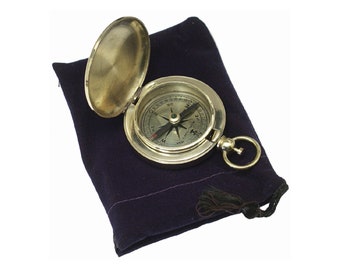 Bússola de bolso em latão maciço, decoração náutica em estilo vintage.