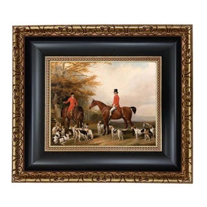 The Meeting Fox Hunt Scene Framed Oil Painting Print on Canvas