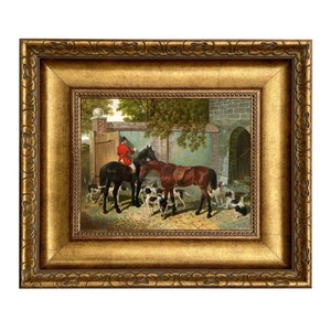 Preparazione alla caccia, stampa a olio incorniciata su tela, arte della caccia alla volpe, campagna inglese, stampa di caccia alla volpe, arte murale da galleria