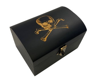 Pirate Skull and Cross Bones Wood Treasure Chest, Pirate Decor, Pirate Gift, Pirate Loot, Pirate Party Gift, Pirate Party Favor