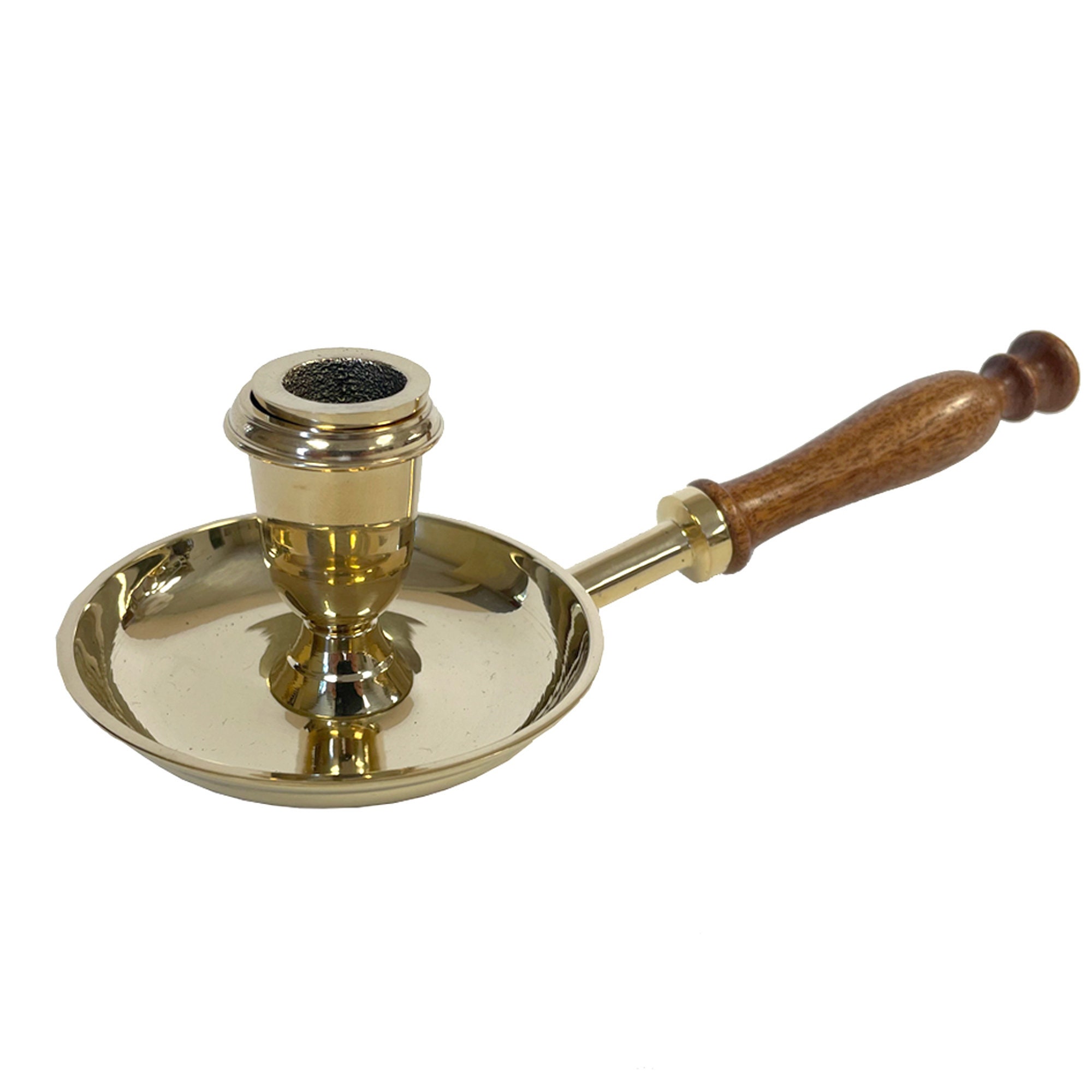 Polished Brass Chamberstick With Wooden Handle Antique Vintage Style -   Canada