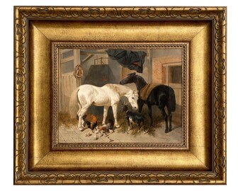 Framed Horses and Farm Animals Canvas Print, John Frederick Herring Sr., Rustic Farmhouse Decor