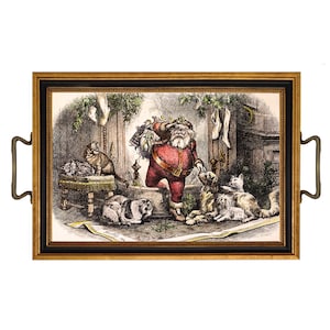 Santa Coming Down the Chimney Decorative Tray, Vintage Christmas Print, Christmas Decor, Holiday Decor, Santa Claus, Vintage Style Christmas