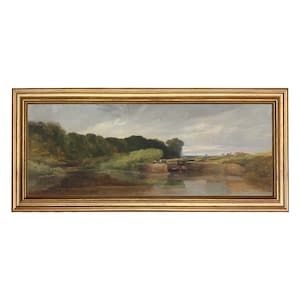 By the Water English Landscape Panoramic Oil Painting Print on Canvas in Gold Wood Frame