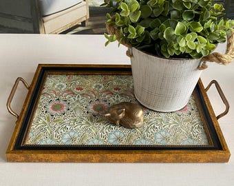 William Morris Corncockle Tray: Arts & Crafts Ottoman Tray with Brass Handles