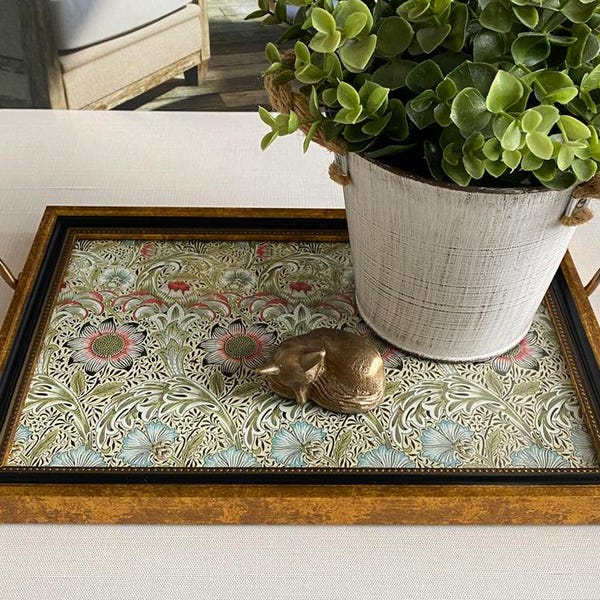 William Morris Corncockle Tray: Arts & Crafts Ottoman Tray with Brass Handles