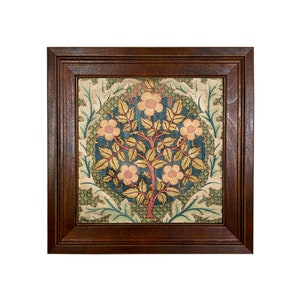 William Morris Flowering Rose Wreath Embroidery 10x10" Framed Print