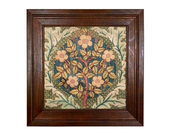 William Morris Flowering Rose Wreath Embroidery 10x10" Framed Print