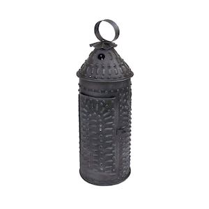 13-1/2&quot; Punched Tin Lantern, Primitive Lantern, Primitive Decor, Early American Decor, Colonial Lantern, Colonial Decor