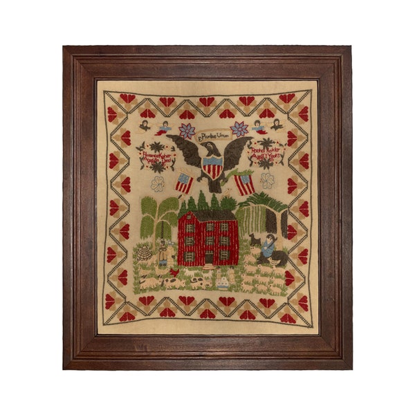 Rachel Kohler Antiqued Embroidery Needlepoint Sampler Framed PRINT