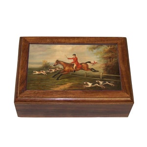 Stampa incorniciata equestre Fox Hunt Scatola portaoggetti in legno, portagioie, scatola regalo, regalo per sposo, regalo per cacciatore di volpi, arredamento equestre inglese