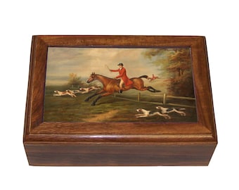 Fox Hunt Equestrian Framed Print Wood Trinket Box, Jewelry Box, Gift Box, Gift for Groomsman, Gift for Fox Hunter, English Equestrian Decor