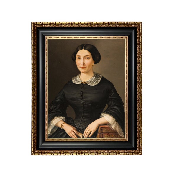 Early Victorian Gentlewoman Framed Oil Painting Print on Canvas