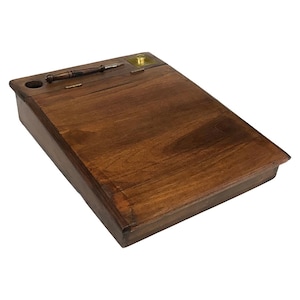 14-3/4&quot; Colonial Style Wood Writing Lap Desk with Accessories, Handmade Writing Slope, Lap Desk, Old Fashioned, Travel Desk