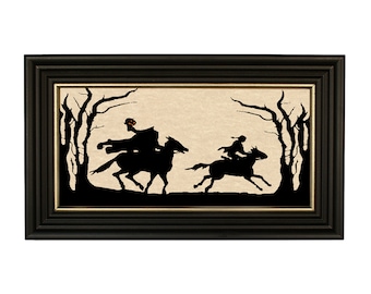 Ride of the Headless Horseman Framed Cut Paper Silhouette, Sleepy Hollow Art, Sleepy Hollow Silhouette, Halloween Decor, Spooky Season Art