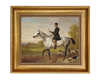 Cuadro al óleo enmarcado de un cazador con caballo y perros, lámina impresa sobre lienzo, arte ecuestre para pared, decoración ecuestre inglesa.