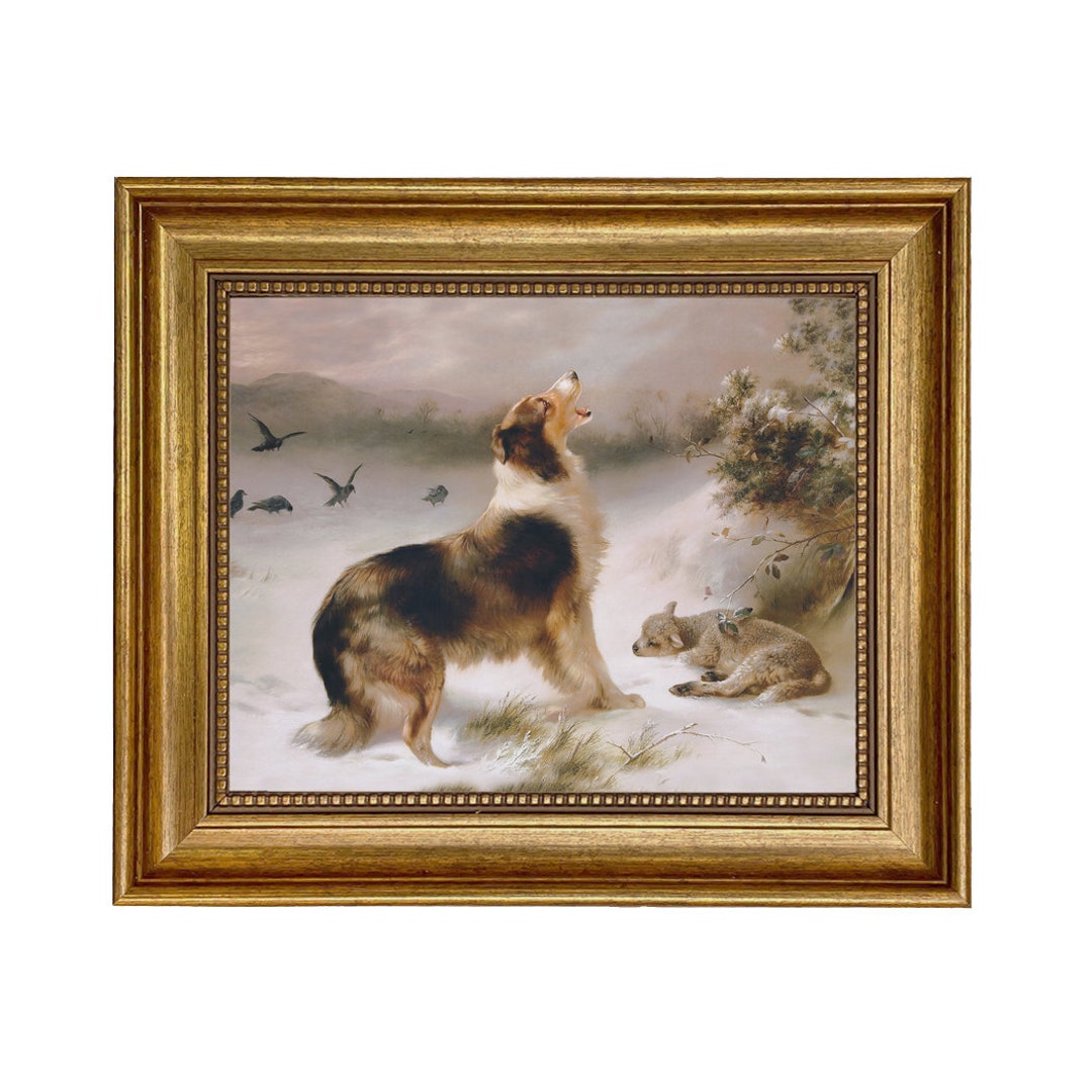 Found, Dog and Lost Lamb Framed Oil Painting Print on Canvas