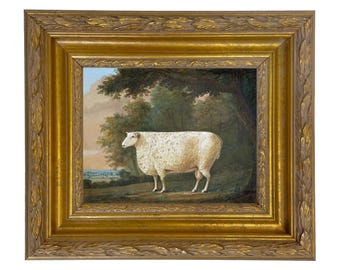 Vintage Sheep Portrait Framed Canvas Print, English Pastoral Farm Art, Rustic Farmhouse Decor