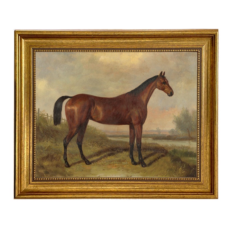 Hunter In a Landscape After William Barraud Framed Oil Painting Print on Canvas, Equestrian, Horse, Wall Art, Decor 16" x 20"
