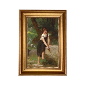 Young Girl with Geese Framed Oil Painting Print on Canvas, French, Portrait, Child, Antique Style, Gallery Wall, Wall Art, Decor