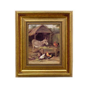 Donkey and Chickens Framed Canvas Print, Farm House Wall Art