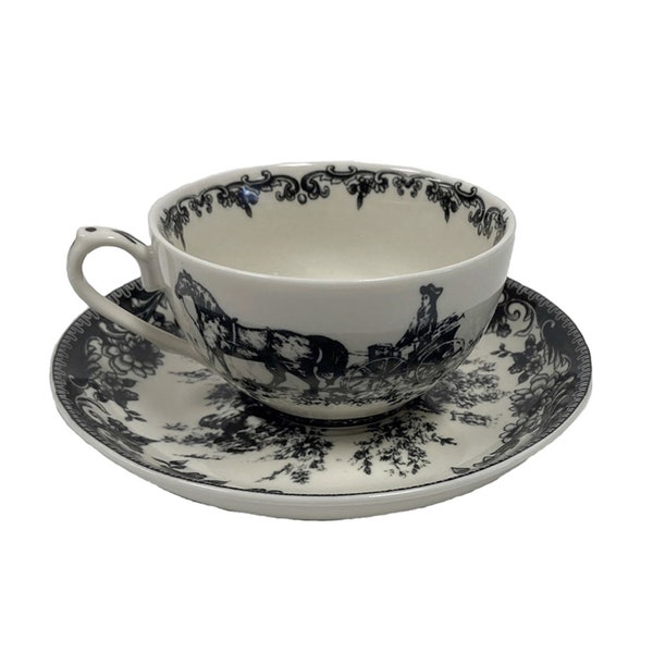 5-3/4" Virginia Transferware Porcelain Tea Cup and Saucer - Antique Reproduction
