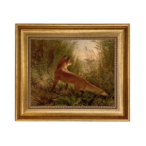 Fox Flushing Ducks Framed Oil Painting Print on Canvas in Antiqued Gold Frame