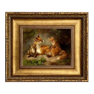 Cuadro enmarcado de una familia de zorros, decoración para cabaña, lámina vintage de zorros