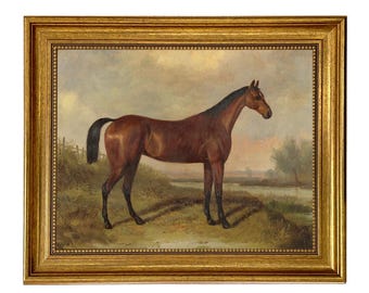 Hunter In a Landscape Framed Oil Painting Print on Canvas, Framed Horse Print, Equestrian Wall Art
